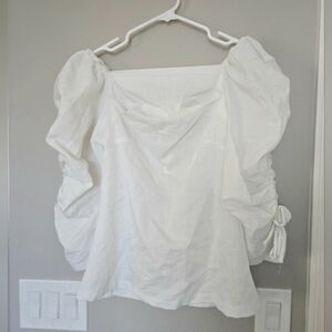 Zara White Puff-Sleeve Off-Shoulder Blouse Size S
